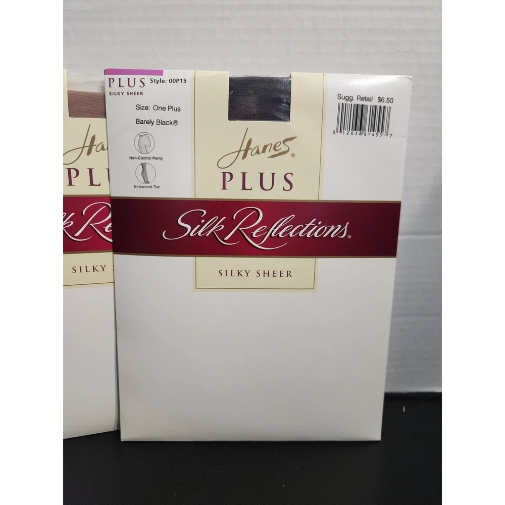 3 Pr Hanes One Plus Silk Reflections Silky Control Pantyhose Natural Black Pearl